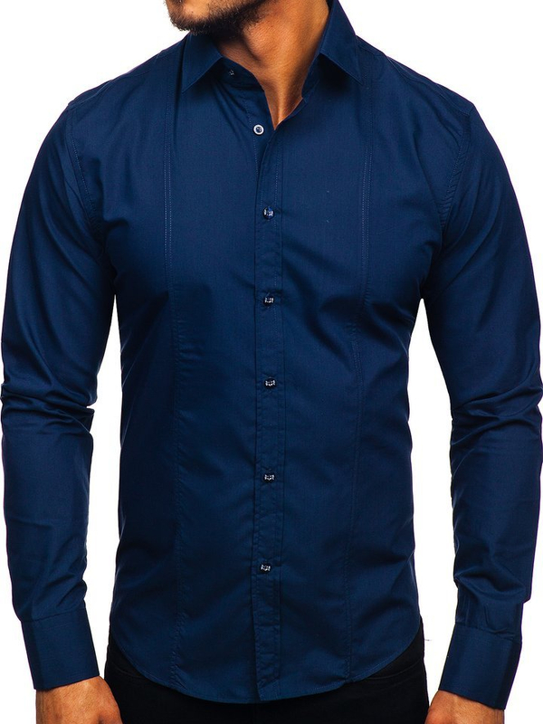 Men’s Elegant Long Sleeve Shirt Navy blue Bolf 6944