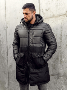 Men's Longline Winter Quilted Jacket Black Bolf 22M62