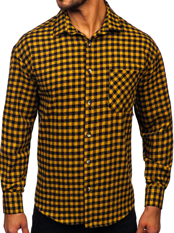 Men’s Checkered Long Sleeve Flannel Shirt Camel Bolf 2025-2
