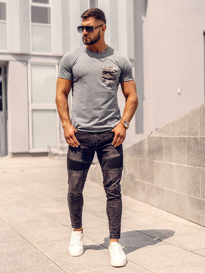 Men's Camo Printed T-shirt with Pocket Graphite Bolf 8T85A