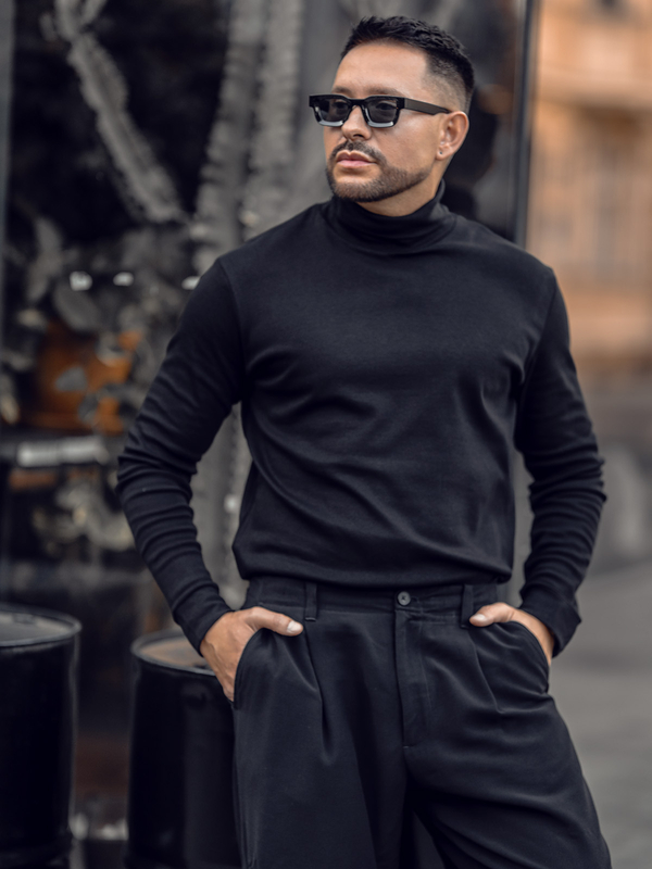 Men’s Basic Cotton Polo Neck Sweater Black Bolf 535