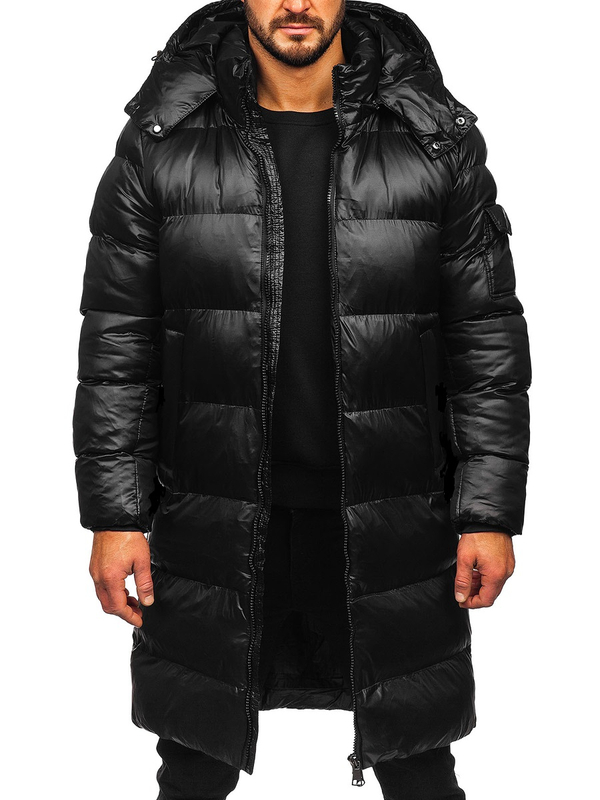 Men’s Longline Quilted Winter Jacket Black Bolf 9971
