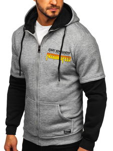 Men's Printed Kangaroo Hoodie Grey Bolf HY611