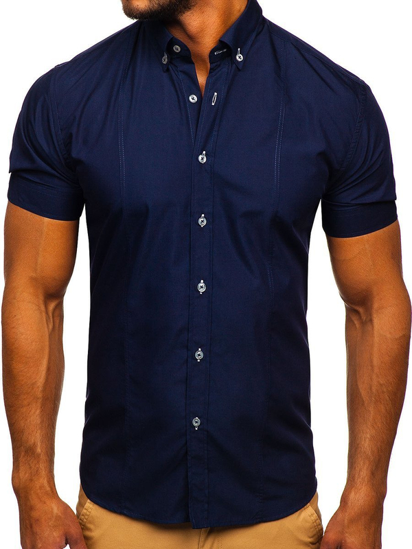 Men's Elegant Short Sleeve Shirt Navy Blue Bolf 5535
