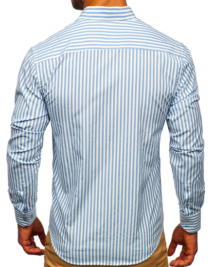 Men's Striped Long Sleeve Shirt Navy Blue Bolf 20704