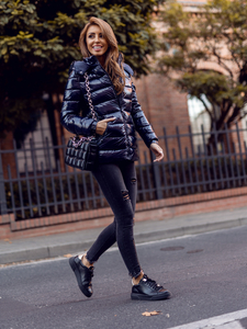 Women's Winter Quilted Hooded Jacket Navy Blue Bolf B9583