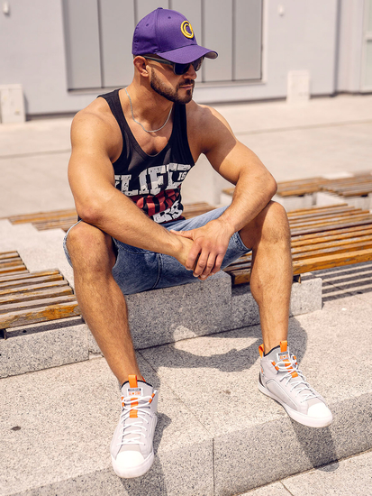 Men's Printed Boxer Tank Top Black Bolf 14832A