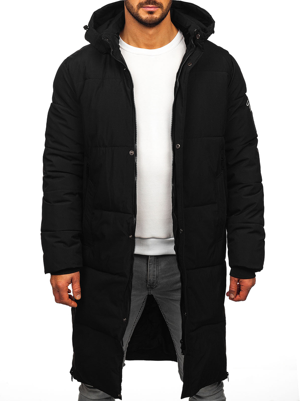 Men’s Longline Quilted Winter Jacket Black Bolf 91M9912