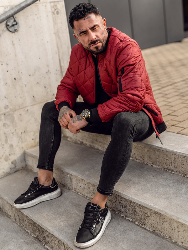 Men's Quilted Lightweight Bomber Jacket Claret Bolf MY-01