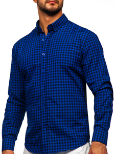 Men's Checkered Long Sleeve Vichy Shirt Cobalt Bolf 22747