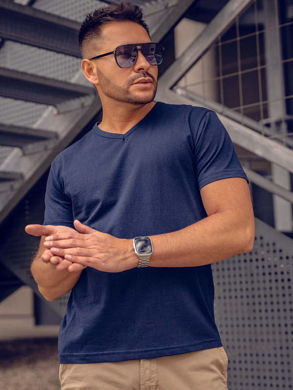 Men’s Basic V-neck T-shirt Navy blue Bolf 192131A