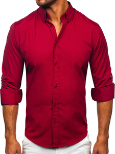 Men's Elegant Long Sleeve Shirt Claret Bolf 5821-1