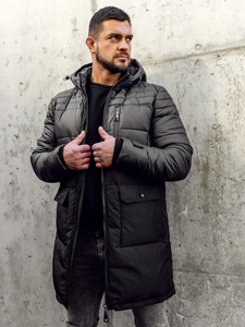 Men's Longline Winter Quilted Jacket Black Bolf 22M62