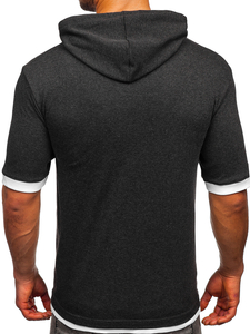 Men's Plain Hooded T-shirt Anthracite-White Bolf 08