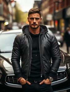 Men's Leather Bomber Jacket Black Bolf 11Z8004