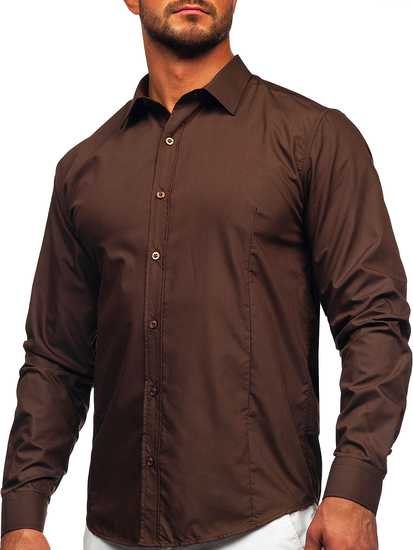 Men’s Elegant Long Sleeve Shirt Brown Bolf 1703