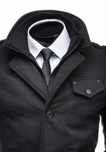 Men's Single-Breasted High Collar Coat Black Bolf 8853C