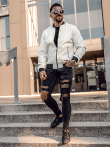 Men's Leather Bomber Jacket White Bolf 7110A2