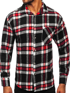 Men’s Checkered Long Sleeve Flannel Shirt Red Bolf 2025-3