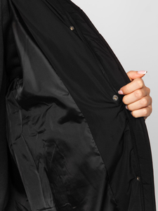 Women's Longline Quilted Winter Coat Jacket with Hood Black Bolf R6702