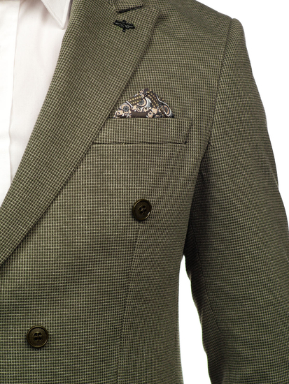 Men's Double-breasted Elegant Suit Jacket Green Bolf 005