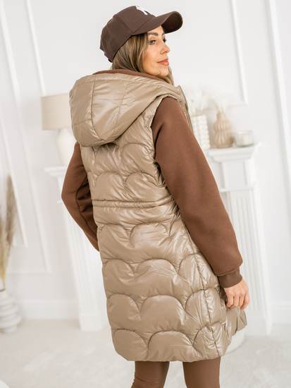 Women's Longline Quilted Gilet Beige Bolf B8172A