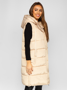 Women's Longline Quilted Oversize Gilet Beige Bolf 81276