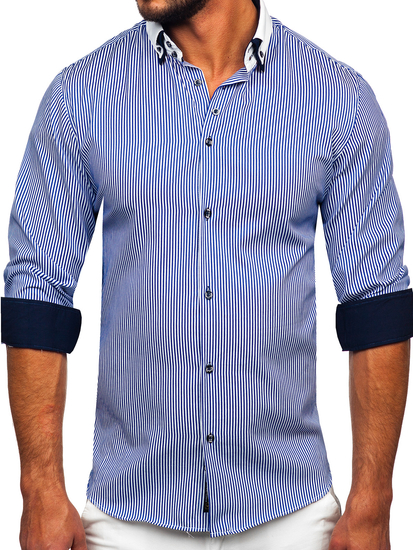 Men's Elegant Long Sleeve Shirt Blue Bolf 0909