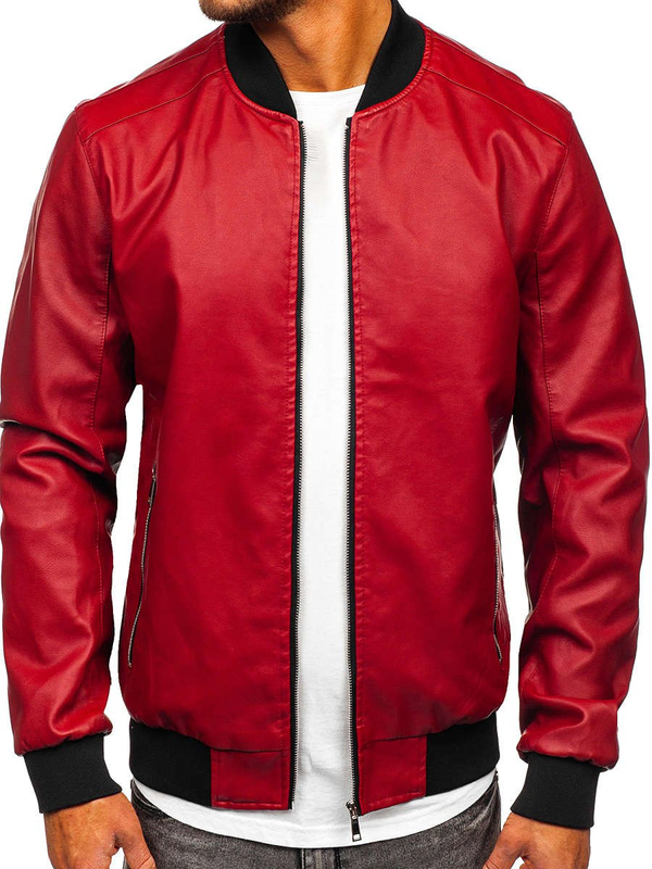 Men's Leather Bomber Jacket Red Bolf 1147