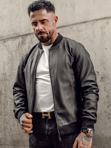 Men's Leather Bomber Jacket Black Bolf 3A66A