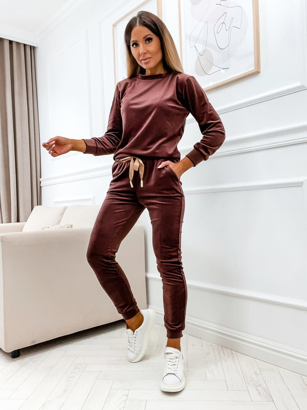 Women's 2-Piece Velour Tracksuit Brown Bolf 8129