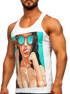 Men's Printed Boxer Tank Top White Bolf 143027