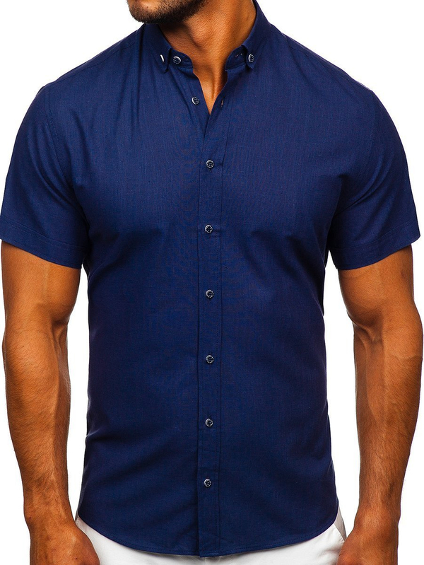 Men's Short Sleeve Shirt Navy Blue Bolf 20501