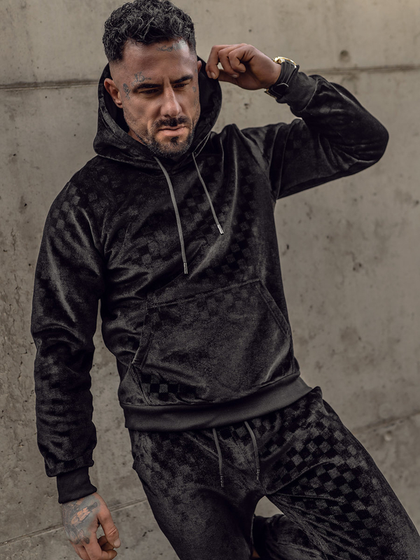Men's Velour Tracksuit with Hood Black Bolf 3A82-A