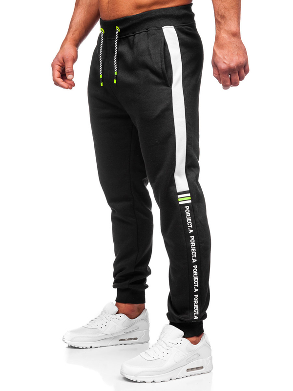 Men's Printed Sweatpants Black-Green Bolf AM125