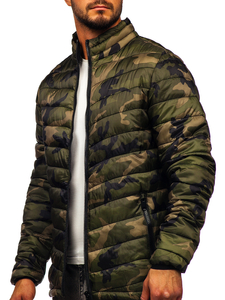 Men's Quilted Winter Camo Jacket Green Bolf SM80