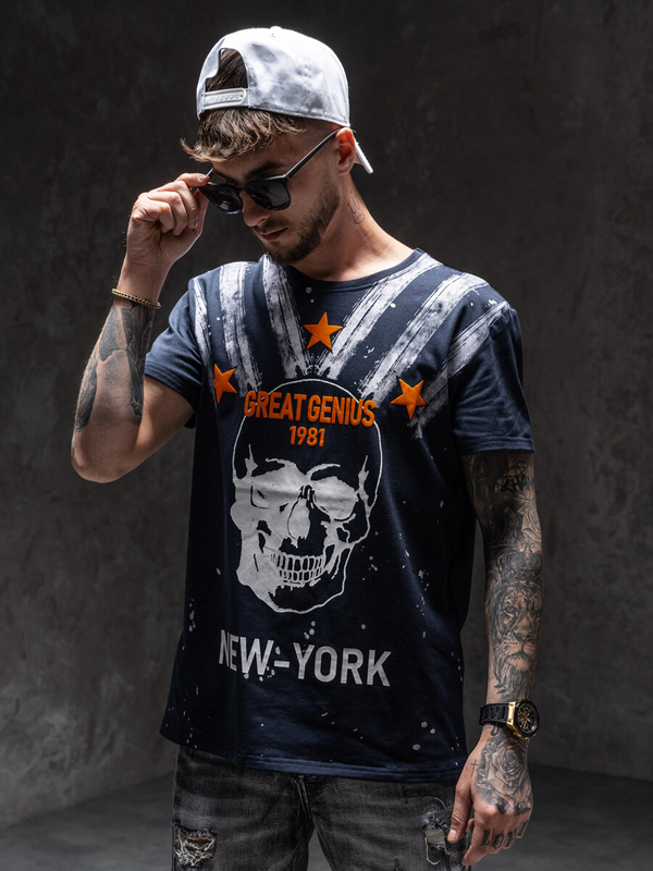 Men's Printed T-shirt Navy Blue Bolf Y70006