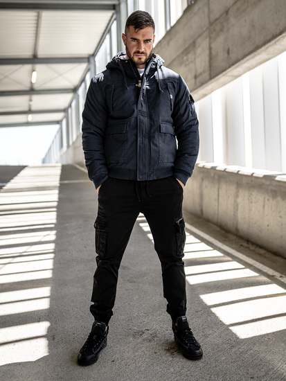 Men's Thick Winter Cotton Jacket Navy Blue Bolf 1890A