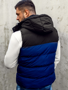 Men's Quilted Hooded Gilet Navy Blue Bolf 1189