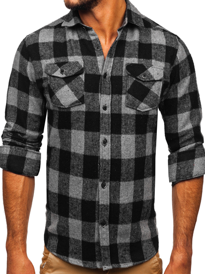 Men's Long Sleeve Flannel Shirt Graphite Bolf 20723