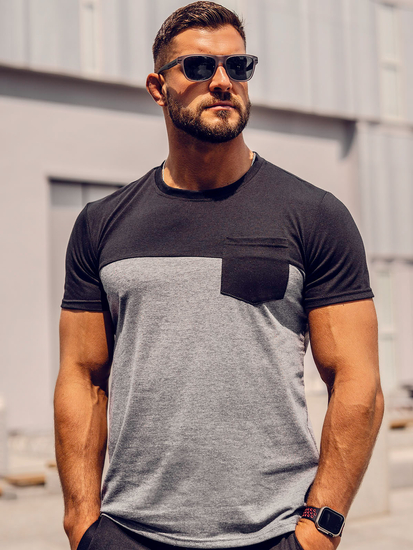 Men's Basic T-shirt with pocket Black-Graphite Bolf 8T91A