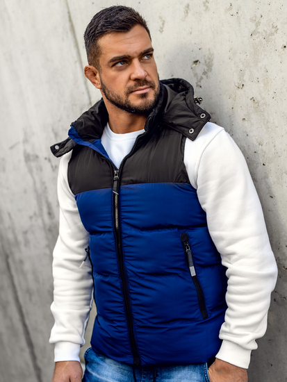 Men's Quilted Hooded Gilet Navy Blue Bolf 1189