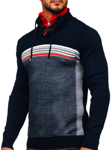 Men's Stand Up Sweater Navy Blue Bolf 1051