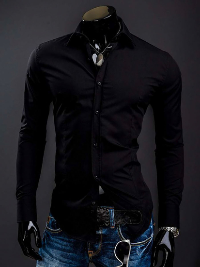 Men’s Elegant Long Sleeve Shirt Black Bolf 1703A