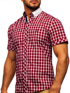 Men's Elegant Checked Short Sleeve Shirt Claret Bolf 5531
