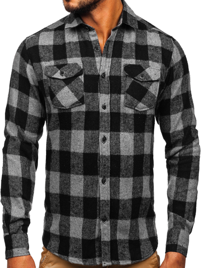 Men's Long Sleeve Flannel Shirt Graphite Bolf 20723