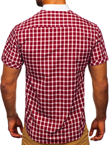 Men's Elegant Checked Short Sleeve Shirt Claret Bolf 5531