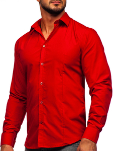 Men’s Elegant Long Sleeve Shirt Dark Red Bolf 1703