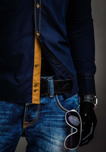 Men’s Elegant Long Sleeve Shirt Navy Blue Bolf 3703A