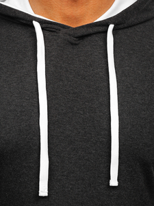 Men's Plain Hooded T-shirt Anthracite-White Bolf 08